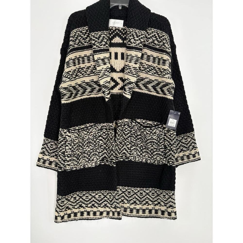 Lucky Brand Wool Blend Open Cardigan Sweater Jacket Sz M Black Western Country